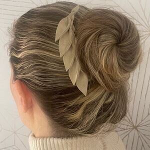 Artisan Handmade Taupe Suede Leather Petal Hair Comb